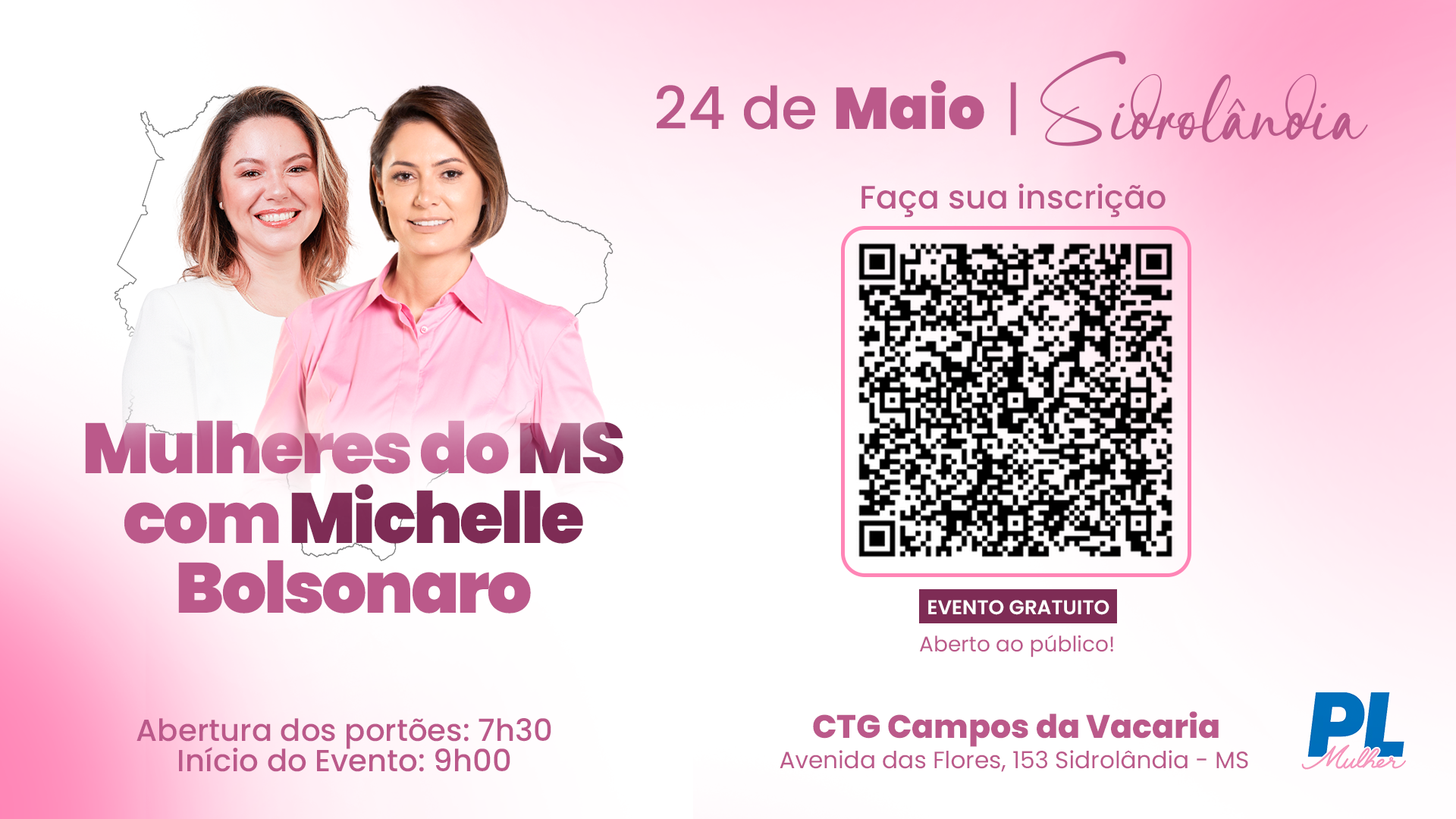PL Mulher recebe inscrições para o evento ‘Mulheres do Mato Grosso do Sul com Michelle Bolsonaro – Juntas, transformando o Brasil.’